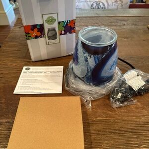 Scentsy Blue Agate Full Size Wax Scent Warmer Zen Stone Slice Bulb Retired Nib